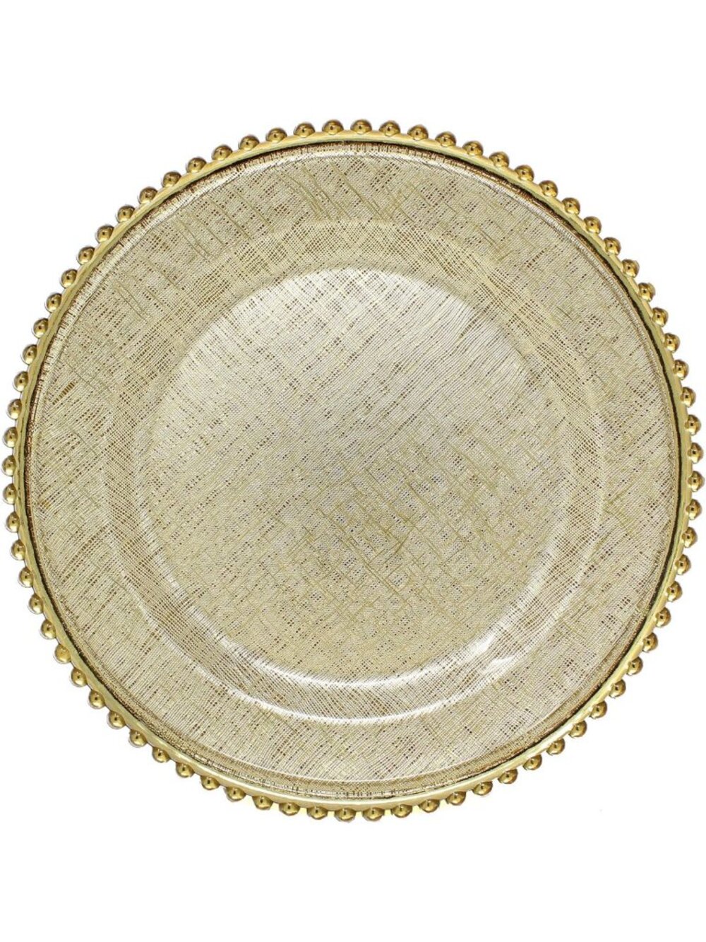 Elegant 13" Glass Charger Plates Set of 4 - Cross-Stitch Design & Beaded Rim